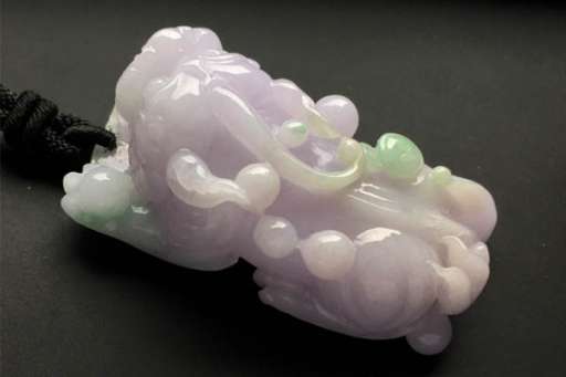 糯种淡紫罗兰貔貅翡翠吊坠