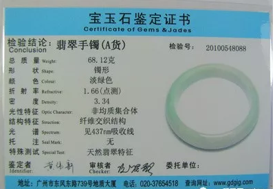 翡翠鉴定证书